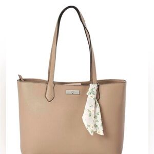 NWT Nine West Classic Beige Women's Tote Bag with Scarf Accent